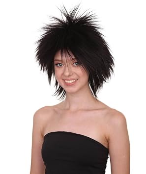 80s Rock Star Disco Womens Wig - Premium Breathable Capless Cap - Straight Texture Spiky Style 80s Synthetic Fiber Wigs for Halloween, Cosplay, and Parties, Black