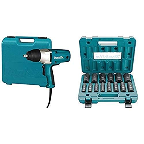 Makita TW0350 3.5 Amp 1/2-Inch Square Impact Wrench with 1/2" Drive Impact Socket Set (14 Piece)