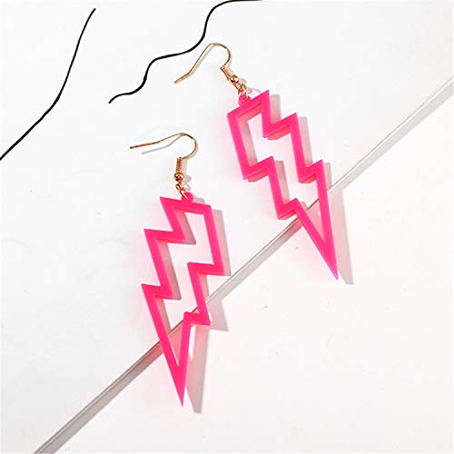 Damleng 3 Pairs Fashion Neon Fluorescent Retro Lightning Dangle Earrings 80S Costume Neon Drop Earrings For Women Girls (Yellow+Green+Rose Red) #TOP6