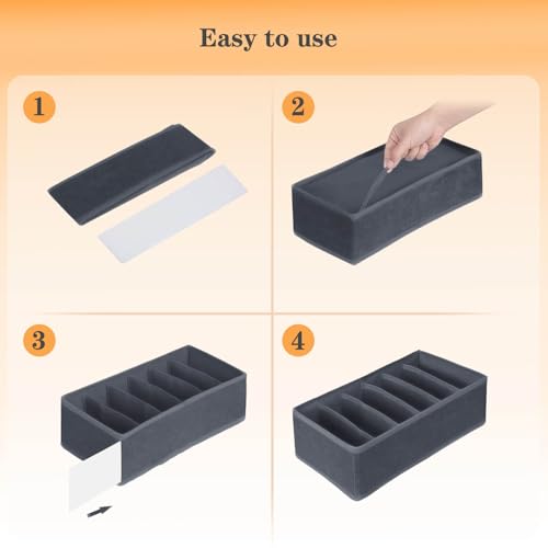 Yucch 8er Set Unterwäsche-Organizer – Faltbare Stoffboxen für Kleiderschrank, platzsparendes Ordnungssystem für BHs, Socken und Krawatten – Grau