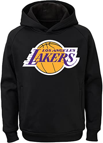 Image of Outerstuff NBA Youth Team Color Performance Primary Logo Pullover Sweatshirt Hoodie, Los Angeles Lakers Black, 14-16