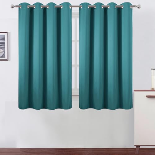 Image of LEMOMO Blackout Curtains 66 x 54 Inch Long Sea Teal Curtains Set of 2 Panels Room Darkening Curtains for Bedroom and Living Room