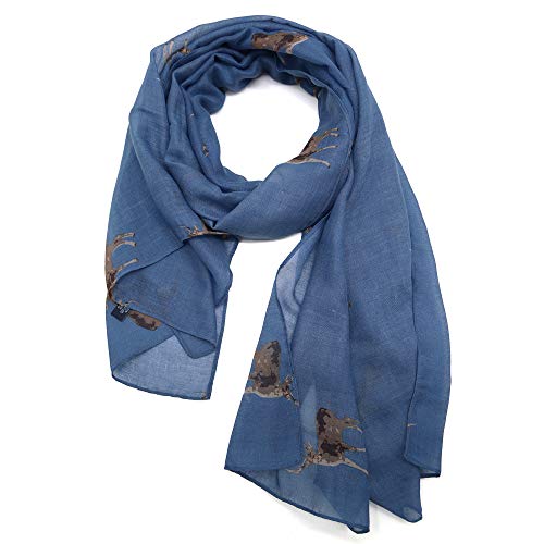 AnJuHoPa Echarpe, Chèche, Foulard en viscose respirante Adorable imprimé animalier pour Femmes et Filles Cerf Marron/Bleu Cover