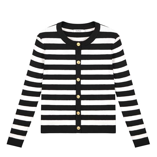 Women's Striped Cardigan Sweaters Lady Jackets Open Front Button Down Cropped Knit Coat Oufits Trendy Outerwear4