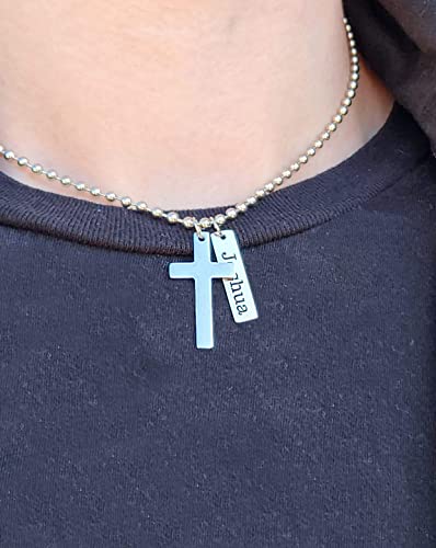 Men’s Cross Necklace - Personalize Name Or Date, Chain Length - Engraved 1 X 1/4 Inch Gold Bar - Boys Confirmation Baptism Gift - Dgr-1Inbar #TOP1