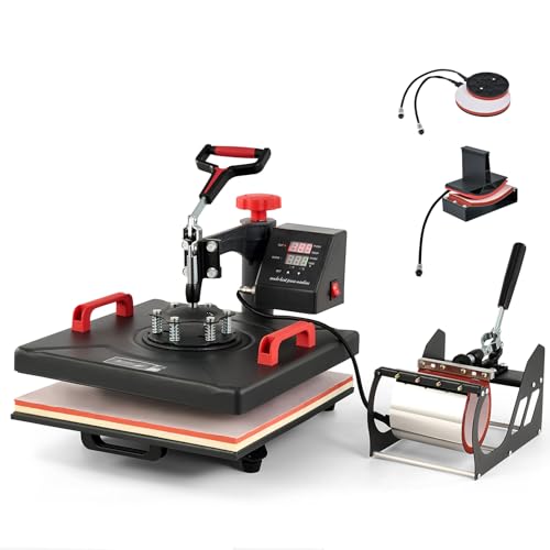 CREWORKS Prensa de Calor Multifuncional 5 en 1 Maquina de Sublimación 38X38CM con Pantalla LED, Giratoria 360° Máquina de Transferencia de Calor para Camisetas (38x38cm 5 en 1)