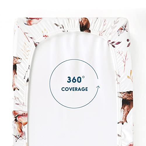 Image of GRSSDER Stretch Ultra Soft Jersey Knit Changing Pad Cover Set 2 Pack, Change Table Pad Covers Fit 32 inch /34 inch x 16 inch Pads Safe and Snug, Cute Diaper Change Table Sheets for Girls, Fox Pattern for Baby