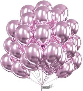 PartyWoo Silver Balloons, 50 pcs 12 inch Metallic Balloons and 20m Ribbon, Silver Metallic Balloons, Shiny Latex Balloons, Helium Balloons, Birthday Balloons, Birthday Decorations, Wedding Decorations