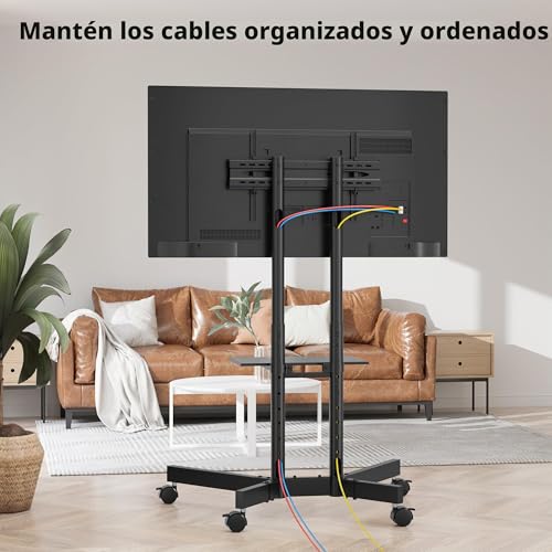 Miniatura 7 de Bontec Soporte Tv Ruedas, Soporte Tv Pie Para 32-85 Pulgadas Para Tv De Planos Curvos, Hasta 55 Kg, Altura Ajustable Con Bandeja Multimedia, Inclinacion 15 , Gestion De Cables, Máx. Vesa 600x400 Mm