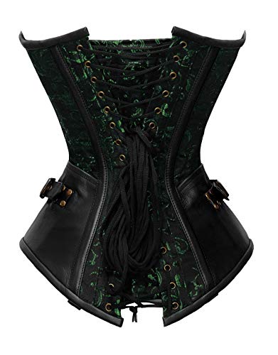 Luvsecretlingerie 22 Double Steel Boned Waist Training Brocade & Genuine Leather Long Overbust Shaper Corset #8711-B #TOP2