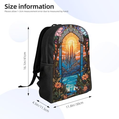 Teen Unisex Backpack Stained Glass Landscape 16Inch Durable Backpack Gym Casual Daypack for Women Men Gift4
