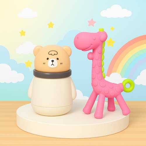 Image of Baby Skin Care Powder Talcum Puff Case Cum Container Box With Giraffe Shape Molar Teething Toy for Babies /Toddler /Infants /New Born BPA Free (PATTERN 46)