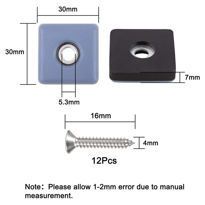 24 Deslizadores for Muebles de 30 mm, Protectores de Patas for Muebles con Tornillos, Protectores Cuadrados for Patas de Silla, Almohadillas deslizantes for Muebles.