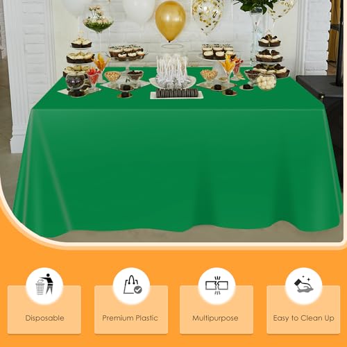 Image of tujol Green Disposable Plastic Table Cloth Roll 54 inch X 100', Plastic Table Cover with Cutter Box, Cut to Size Disposable Tablecloth for Parties
