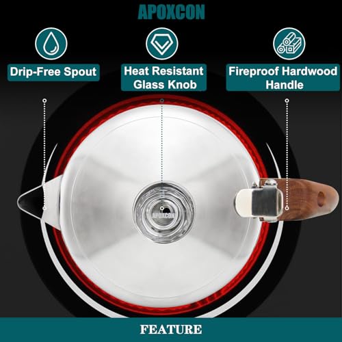 APOXCON Kaffee-Perkolatorkanne aus Edelstahl mit robustem Glasknopf und behandeltem Massivholzgriff und tropffreiem Ausgießer, Camping-Kaffeekanne, Verwendung auf jedem Herd, kein Aluminium