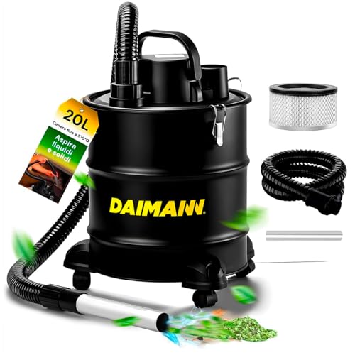 Avilia Bidone Aspiratutto 800W 20L Senza Sacco in Metallo con Filtro HEPA Lavabile e con Ruote – Aspiracenere Stufa Pellet, Aspira Foglie, Aspiracenere Barbecue, 39,5x30,5x30,5cm