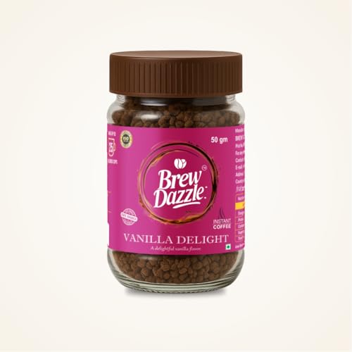 Image of BREW DAZZLE Vanilla Delight Instant Coffee | Aromatic Flavoured Instant Coffee | 100% Arabica | Vanilla Flavour Natural Delightful Coffee Granules (50g)
