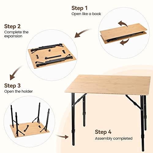 Wuromise Camping Table, Bamboo Outdoor Folding Camptable With Carry Bag, Adjustable Height Beach Table For Indoor, Outdoor, Hiking, Picnic, Backpacking, Partio, Bbq, Travel, Fishing (1-3People) #TOP3