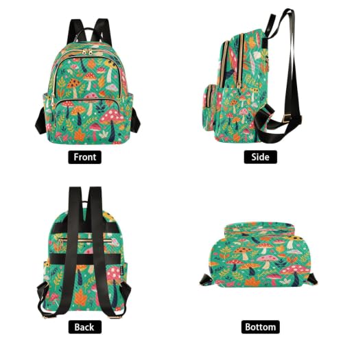 Mini mochila de moda con estampado de hongo casual y hojas para universidad 2