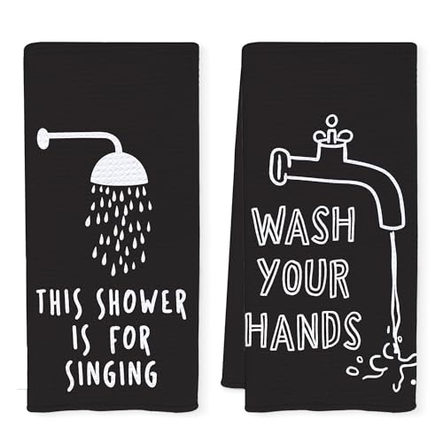 Qnhij Funny Bathroom Decor Hand Towels, Wash Your Hands Bathroom Decor, Trendy Minimalist Black and White Decorative Hand Towels for Shower Room Washroom Restroom, 16x24 Inch Set of 2