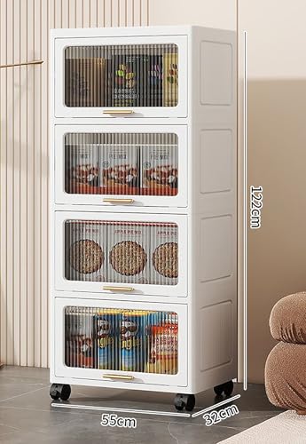House of Quirk Foldable Storage Box,Closet Organizers and Storage,Plastic Storage Cabinet for Craft Toy Organizer,Stackable Storage Containers with Doors and Lids for Organization (4Layer 55cm White) 2 41dpU8dRnlL