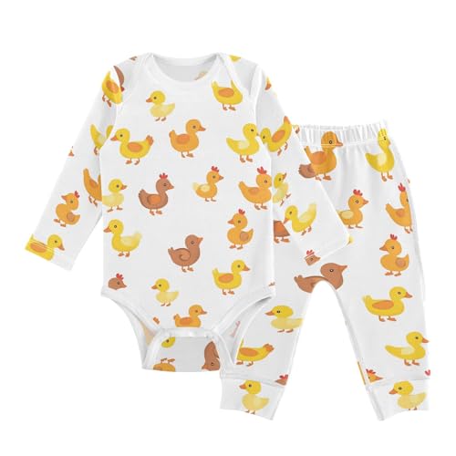 vvfelixl Baby Bodysuits Pants Sets Baby Ducks Chickens Long Sleeve Baby Onesie Clothes for Boys Girls 3-6M