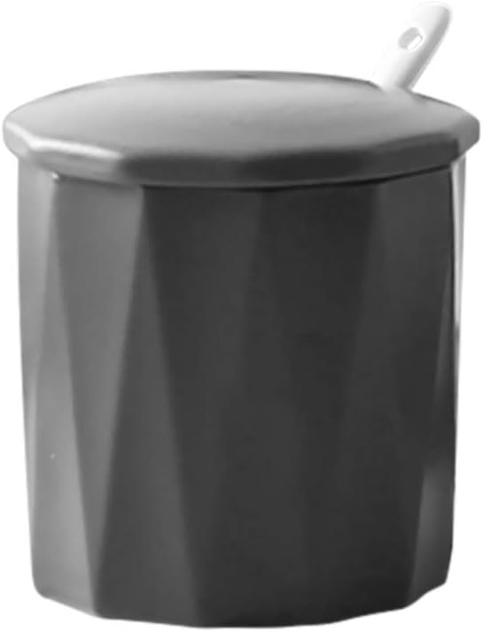 Creative Modern Geometry Sugar Bowl Spice Jar with Lid and Spoon Seasoning Box Condiment Pots 10 Ounces, Gray