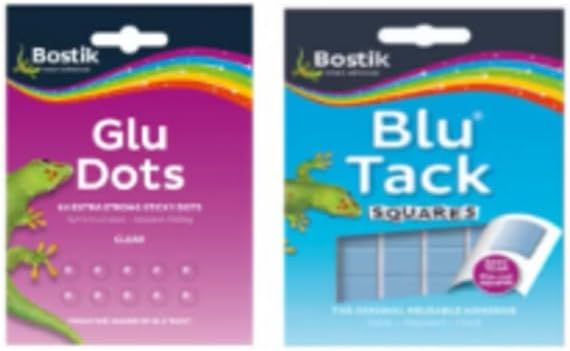 Bostik Blu Tack Handy Pack 45g, Putty Reusable Adhesive Non Toxic + Bostik Stick Dots- Extra Stong 64 X Dots