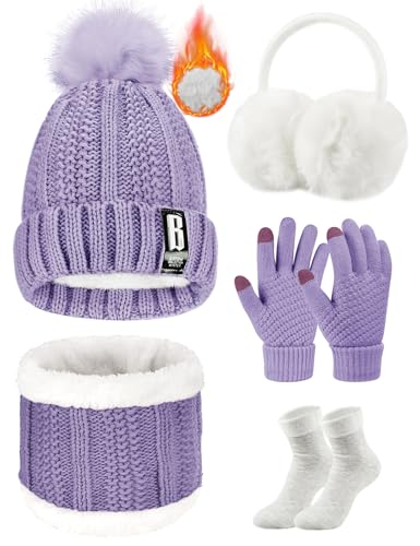 Yuson Girl Conjunto de gorro y bufanda de punto, forro polar de invierno, forro de lana Beanie Hat, calentadores de cuello para mujeres(2-Violeta)