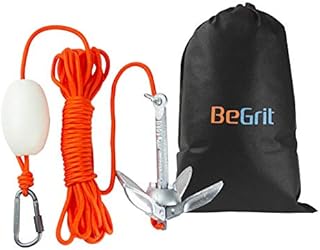 BeGrit Kayak Anchor 1.5 lb Small Boat Anchor Kit Folding Grapnel Anchor Carbon Steel for Canoe Jet Ski SUP & Paddle Board with 32.8 ft Anchor Tow Rope Carrying Bag