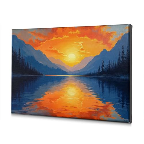 Toile décorative de salle de bain coucher de soleil lac 30x40
