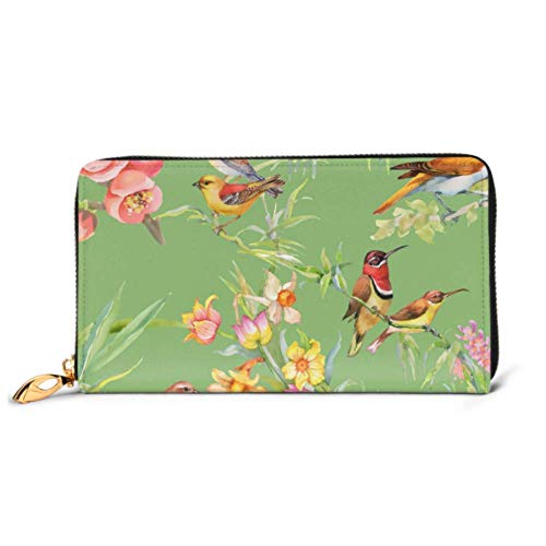 Preisvergleich Produktbild JHGFG Mode Handtasche Reißverschluss Brieftasche Wilde exotische Vögel auf Blumen Telefon Kupplung Geldbörse Abendkupplung Blockieren Leder Brieftasche Multi Card Organizer