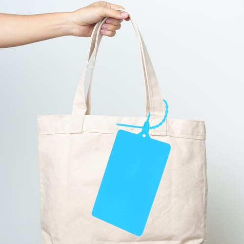 QUARKZMAN 100 Stück Wasserdichte Versandetiketten aus Kunststoff, 10 x 8cm Beschreibbare Hängeetiketten, Sicherheits Versandetiketten mit Reißverschluss für Beschriften, Blau