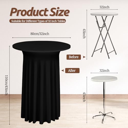 HNPSTBNO 4 Pack Black Cocktail Table Cover 32"x43" Waterproof Round Spandex Stretch Cocktail Table Skirt with Wavy Drapes by HNPSTBNO - Image 2