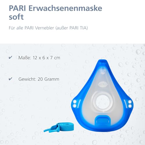PARI Erwachsenenmaske soft – Weiche Inhalationsmaske mit Maskenstabilisator, Transparent – Vernebler Maske Erwachsene für Ihr Inhalationsgerät – PARI BOY Zubehör