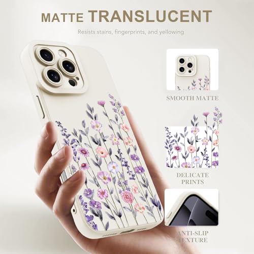 Image of Designed for iPhone 16 Pro Case Flower for Women Girls, White | Cute Floral Pattern Liquid Silicone Phone Case [Full Camera Protection] Slim Soft TPU Protective Cover