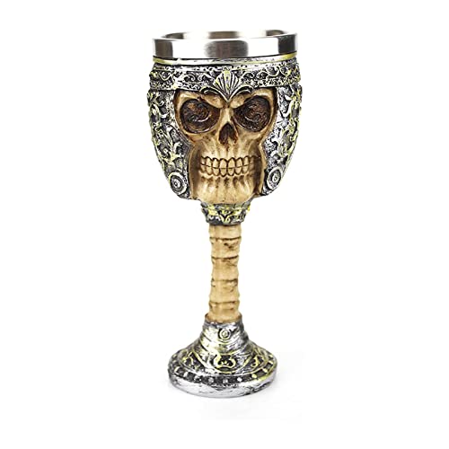 yexiuo Skull Wine Glass, Stainless Steel Skull Drink Goblet, Barware Accessories for Theme Bar, Table Decorations for Halloween Parties and Events (Knight)