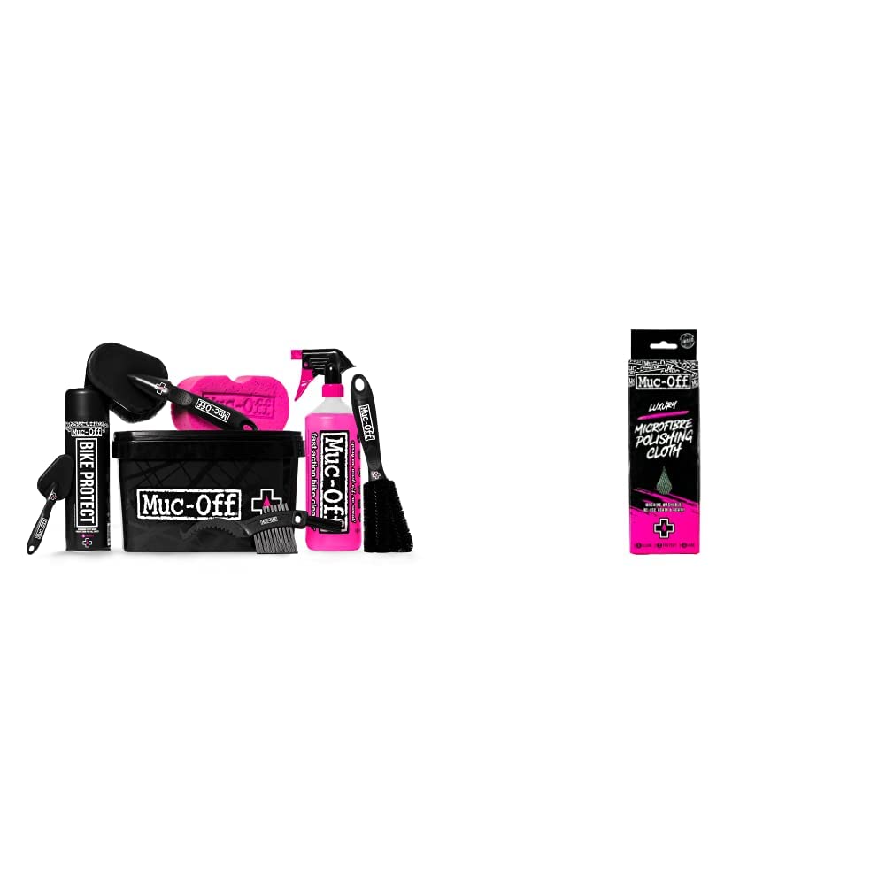Muc-Off MUC250Kit de Limpieza de Bicicleta 8 en 1 + 272 Premium Microfibre Polishing Cloth, Negro (Black), 1