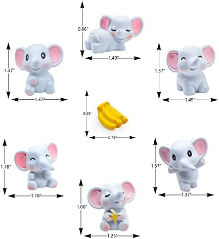kukifun Pink Elephant Cake Cupcake Toppers, 7 PCS Mini Cute Baby Elephant Figurines Dollhouse Toys Elephant Cake Decorations for Its A Girl Baby Shower Jungle Theme Kids Girls Birthday Party Supplies