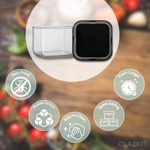 Clazkit Air Tight Modular Containers Storage Set For Kitchen, Pantry Organization, Bpa-Free, Dishwasher Safe (Pack Of 6, Black, 500 ml, Plastic)