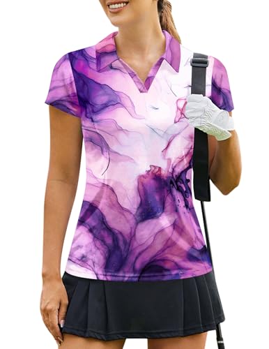 PINSPARK Golf Shirts for Woman Quick Dry Polo Short Sleeve Lightweight Tennis Pickleball Shirt Print Golf...