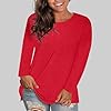 2025 Fashion T Shirts Womens Blouse Loose Tunic Women's Fashion Casual Round Neck Solid Color Bottoming Shirt Long Sleeve Top T Shirt Embroide Blouse Women (Red, XL) #1