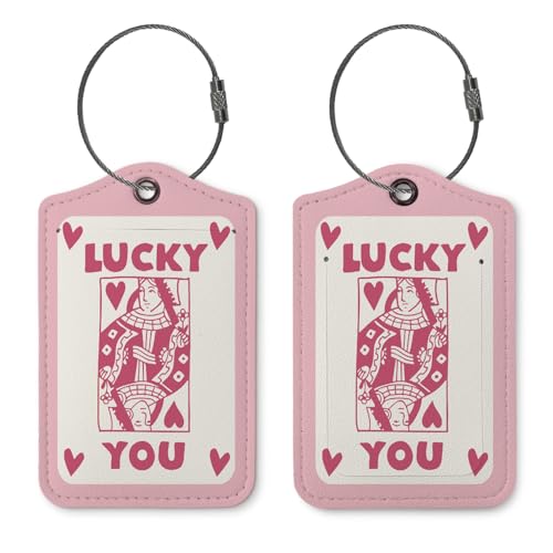 Pink Luggage Tags for Suitcases,Preppy Travel Suitcase Tags,Lucky You Trendy 2 Pack Luggage Tags,Funny Queen Traveling Accessories,Baggage Tag Label with Steel Loop,Teen Girl Gifts
