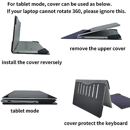 Laptop Cover Case for HP Envy x360 15.6'' 15-fe/fh/ew/ey & for Pavilion x360 Convertible 15-er 15t-dw Sleeve,PU Leather Protective Shell Notebook PC Bag with Pen Holder(Dark Blue) by forubar - Image 6