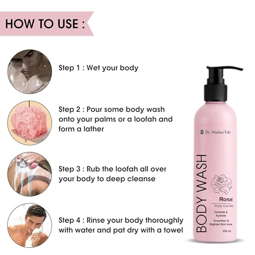 Image of MASHUR FAB Body Wash - Exfoliating & Hydrating Formula | Brightens Skin Tone | 250ml Multiple Fragrance (1, PINK)