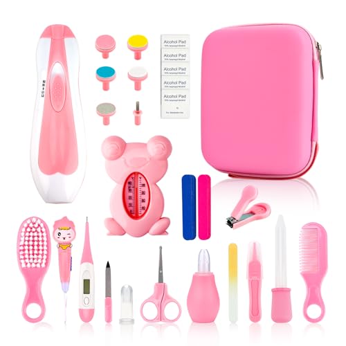 Image of Qunlions life Baby Grooming Kit, Infant Safety Care Set with Hair Brush Comb Nail Clipper Nasal Aspirator Ear Cleaner,Baby Essentials Kit for Newborn Girls Boys,Pink-27- in-1