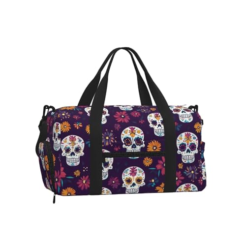 Bolsa de lona de viaje para gimnasio con estampado de calaveras, zapatero e impermeable unisex