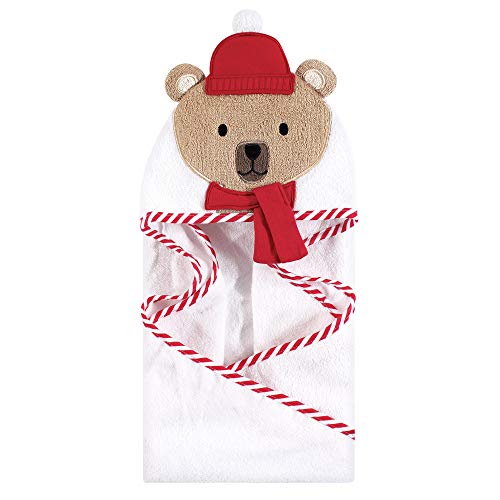 Image of Hudson Baby Unisex Baby Cotton Animal Face Hooded Towel, Bear W Scarf, One Size