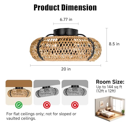 ocioc 20" Caged Ceiling Fan with Light,Boho Rattan by ocioc - Used condition - Image 6