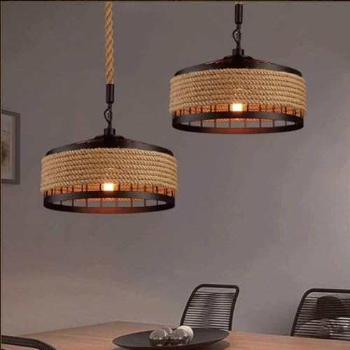 Image of GreyWings Rustic Hanging Light for Home Industrial Metal & Natural Rope Pendant Light, Farmhouse Ceiling Hanging Lamp, (Bulb not Included) Pack of 1
